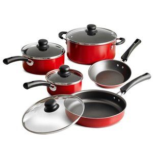 9-Piece Non-stick Cookware Set, Red ( TRAMOTINA BRAND)